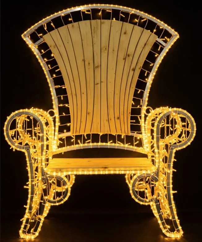 DECOLED Vánoční křeslo venkovní, 850 teple bílých LED diod, dřevěný sedák