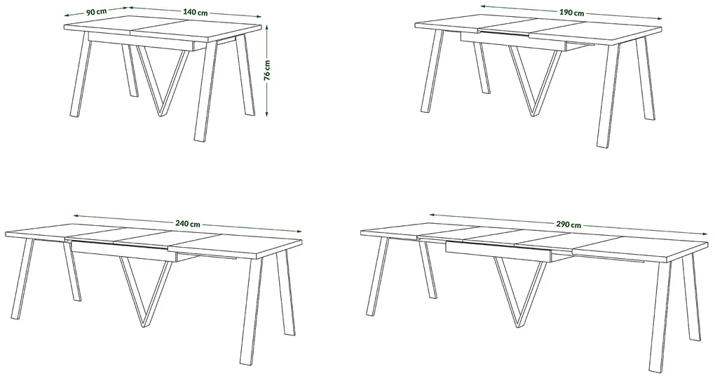 AVERY Dub Craft / čierna spodná časť - LOFTOVÝ / PRIEMYSELNÝ STÔL DO OBÝVAČKY/ JEDÁLNE ROZKLADACÍ DO 290 cm!