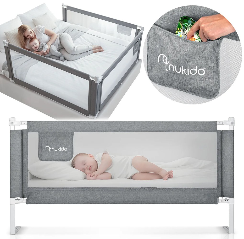 Bezpečnostná zábrana k posteli 200 cm Nukido NK-227 - sivá
