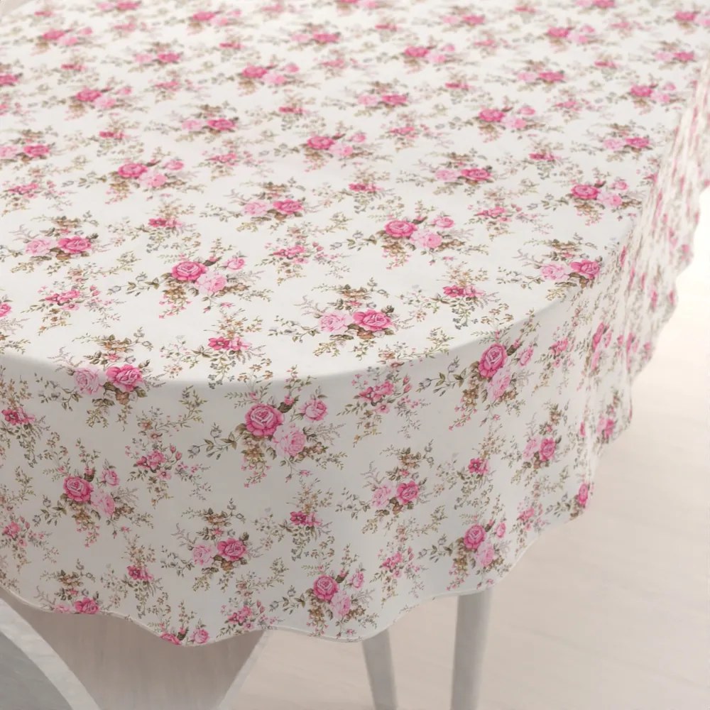 Biante Dekoračný oválny obrus PML-107 Ružové ružičky na bielom 140x160 cm