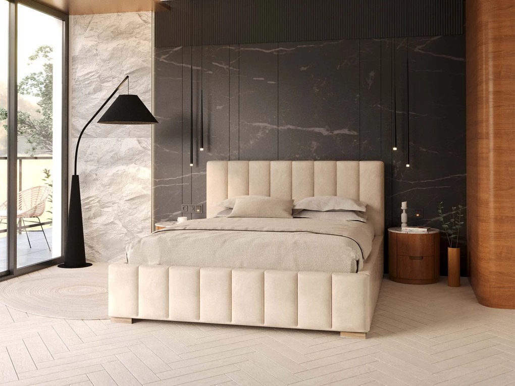 Manželská čalúnená posteľ s úložným priestorom Austin 180x200 - krémová