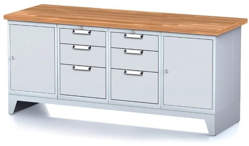 Alfa 3 Dielenský stôl MECHANIC I, 2 skrinky a 2x 3 zásuvkový box na náradie, 6 zásuviek, 2000x700x880 mm, antracitové dvere