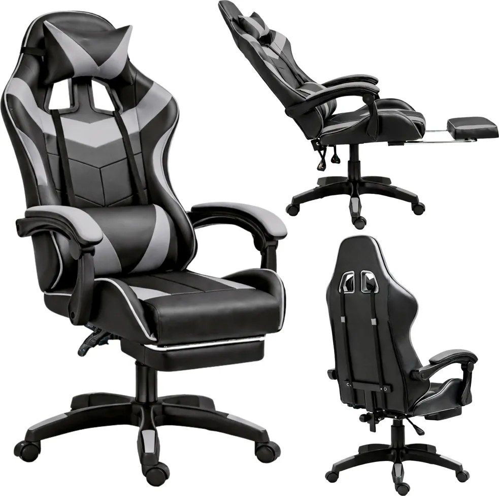 LEAN Kancelárska stolička s opierkou na nohy a vankúšmi – sivá