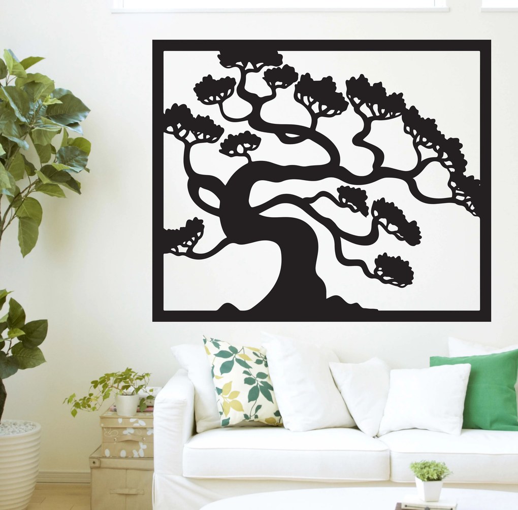 SENTOP | Drevený obraz na stenu strom bonsai z preglejky topoľ DRAZSKA I 3D HODINY PR0214 HEU+