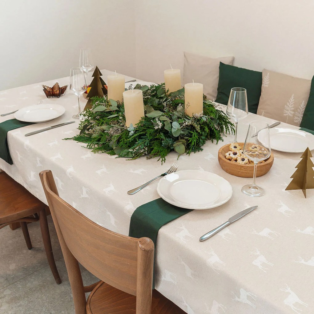 Goldea hranatý obrus natura – jeleňe na režnej 100 x 140 cm