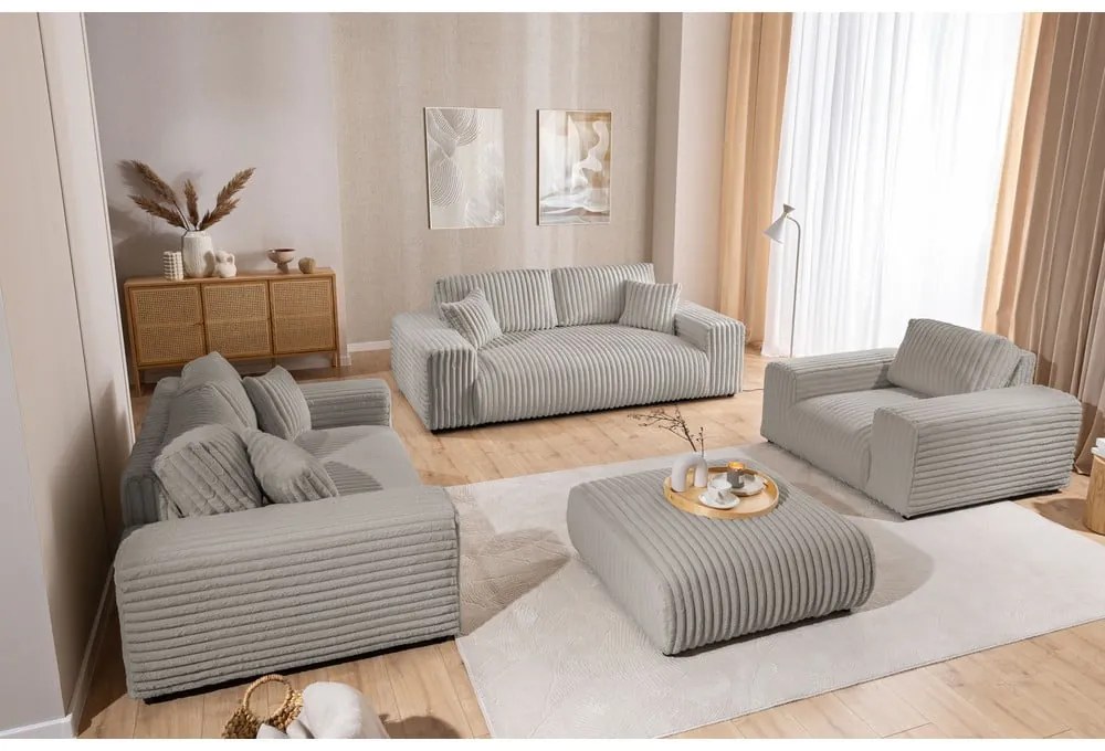 Svetlosivá menčestrová pohovka 178 cm Justin – Ropez