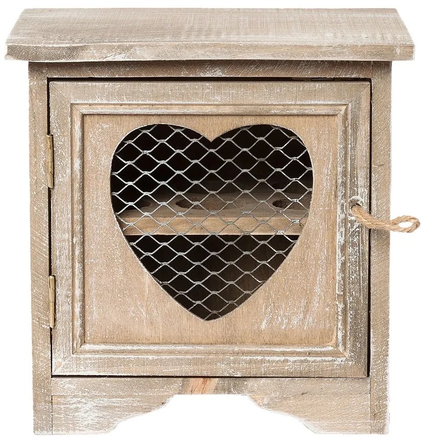 Hnedá drevená skrinka na vajíčka so srdiečkom - 19*14*19 cm