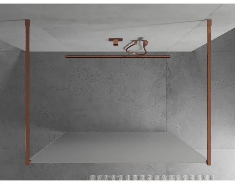 Mexen Kioto, priechodná sprchová zástena 100 x 200 cm, 8mm sklo námraza, 2x ružové zlato stabilizačná rozpera, 800-100-002-60-30