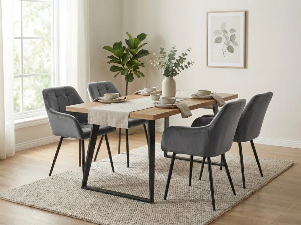 Sivé jedálenské kreslo LOREN VELVET s čiernymi nohami