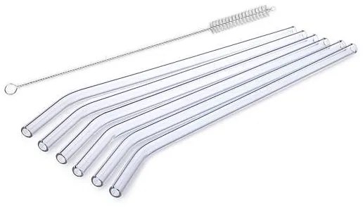 Simax Sada zahnutých sklenených slamiek (6 + 1) Dĺžka slamiek: 23 cm