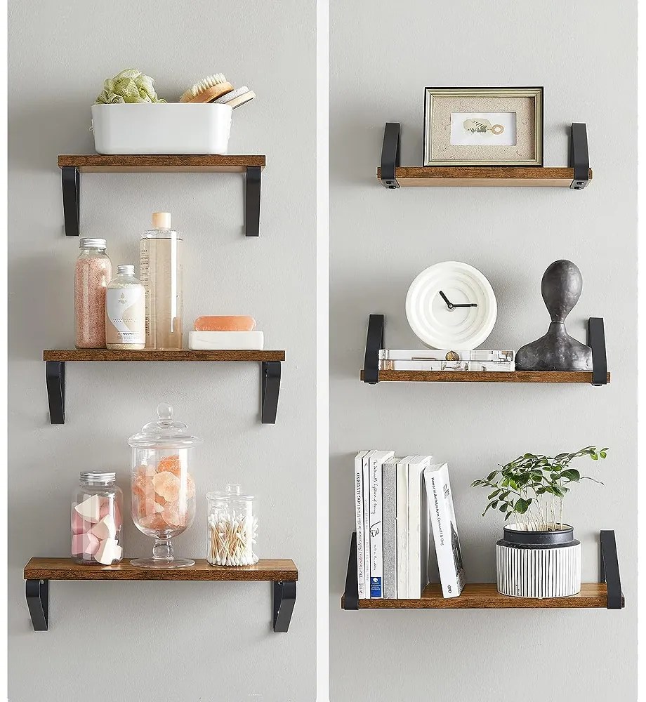 Nástenné konzolové police ABBY, 3ks, 30/35/40x12cm, čierna/hnedá Vasagle