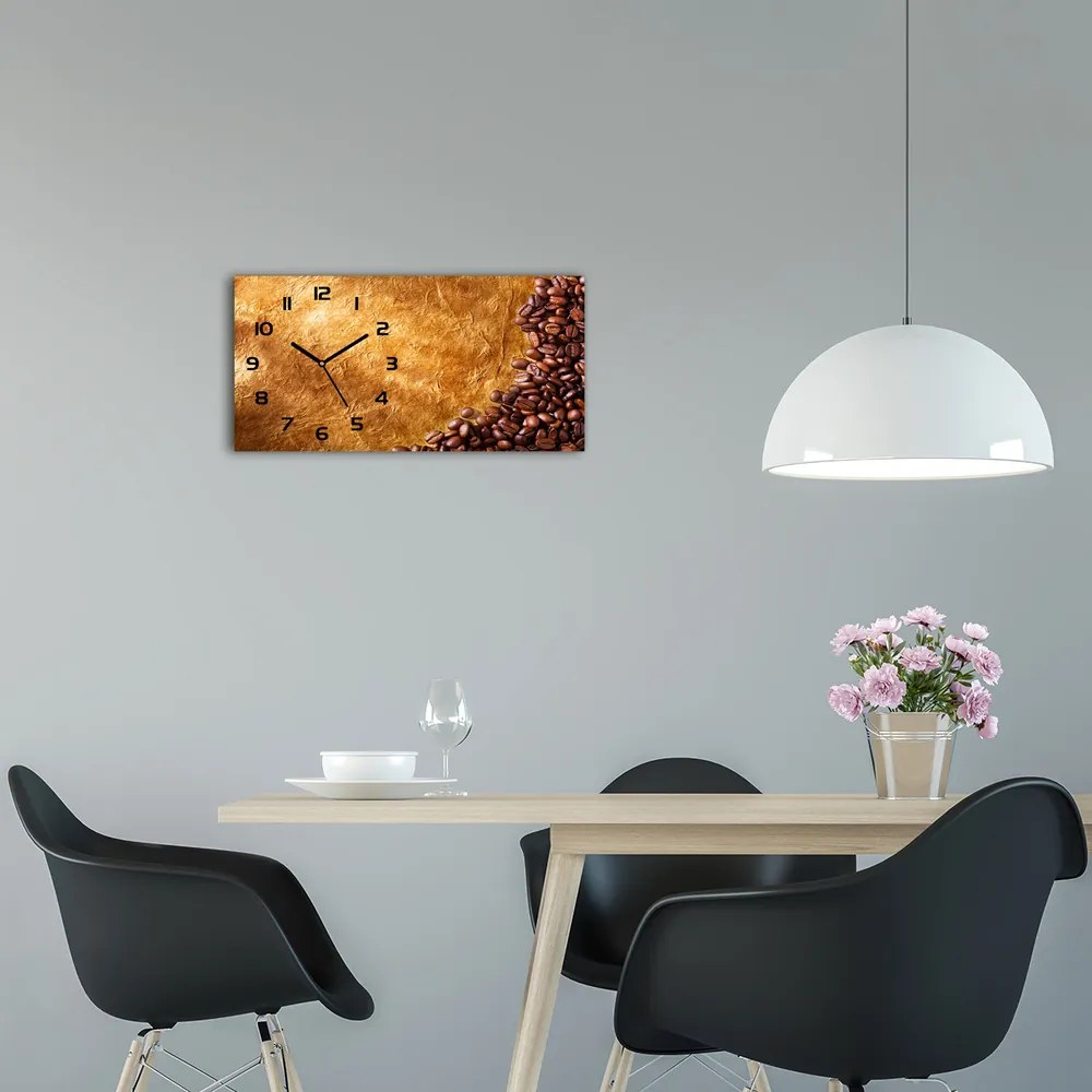 Moderné sklenené hodiny na stenu Zrnká kávy pl_zsp_60x30_f_102310086