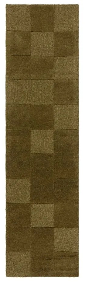 Kaki ručne tkaný vlnený behúň 60x230 cm Checkerboard – Flair Rugs