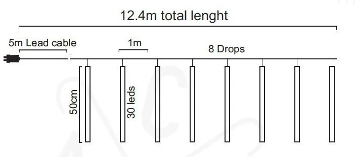 ACA Lighting LED vianočné záves Cencúle, 12,4m, studená biela, IP44, 240 LED