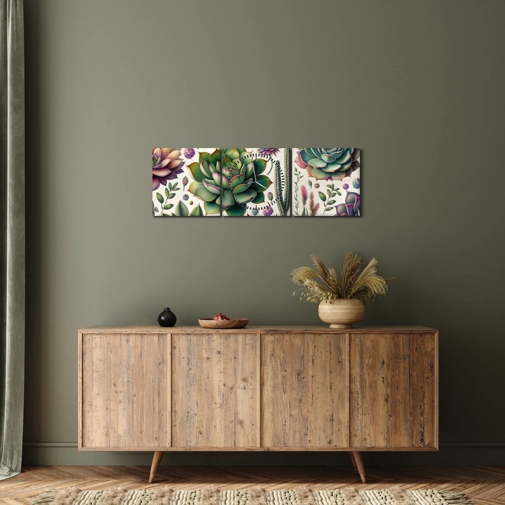 Obraz - Sukulenty (s hodinami) (90x30 cm)