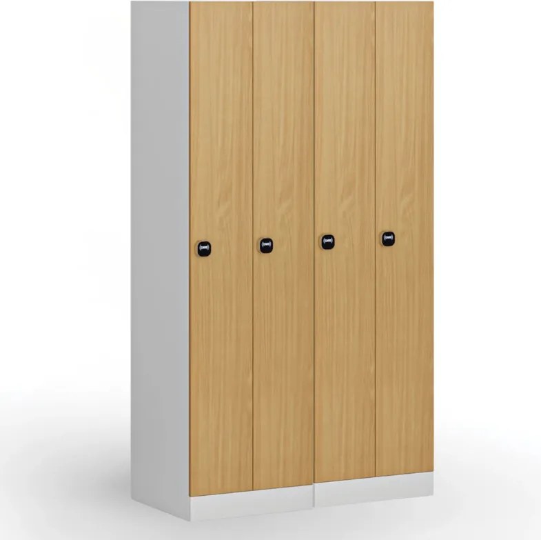 Kovová šatníková skrinka S1 zúžená, 2 oddiely, 1850 x 500 x 500 mm, demont, zámok s čítačkou RFID kariet, laminované dvere, dub prírodný