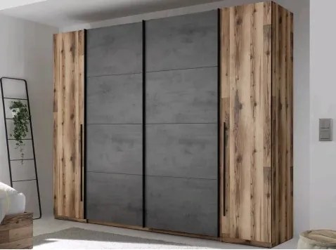 Šatníková skriňa Sarnia, 312 cm, zrubová dosky / tmavý betón%