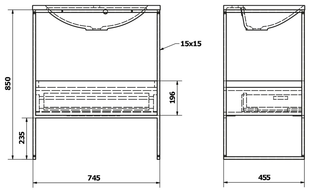 Sapho Sapho, SKA konzola pod umývadlo so zásuvkou 750x850x460mm, čierna mat/biela lesk, SKA602