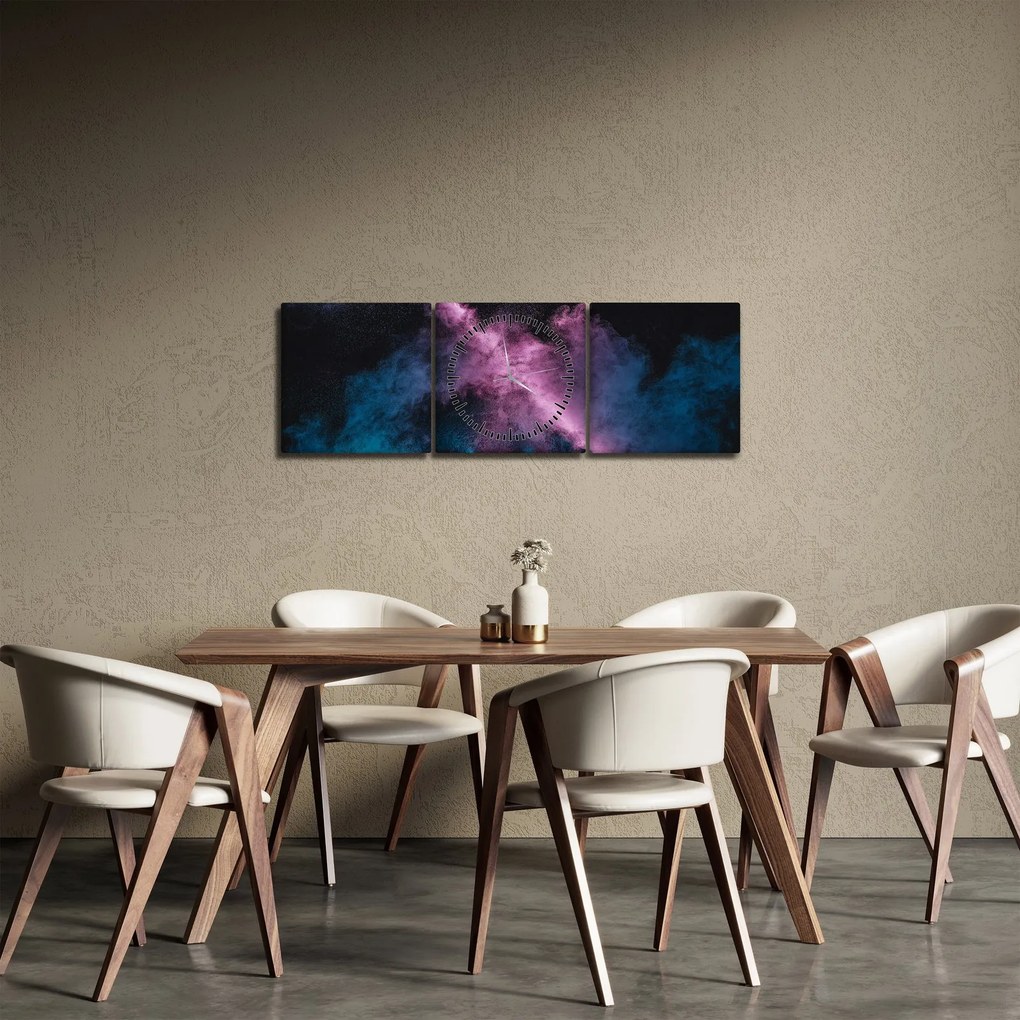 Obraz - Ružovo-modrý dym (s hodinami) (90x30 cm)