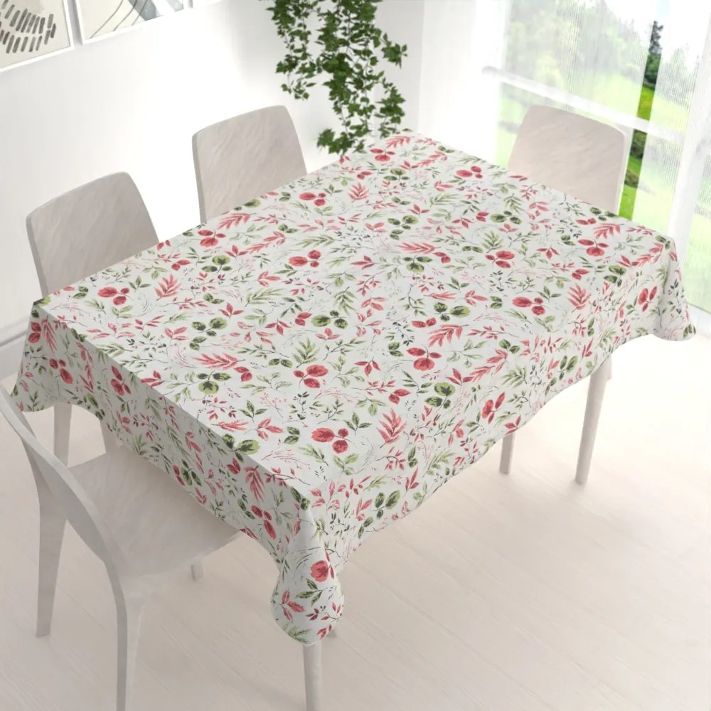 Biante Dekoračný obdĺžnikový obrus Leona LN-138 Červené a zelené lístky 100x160 cm