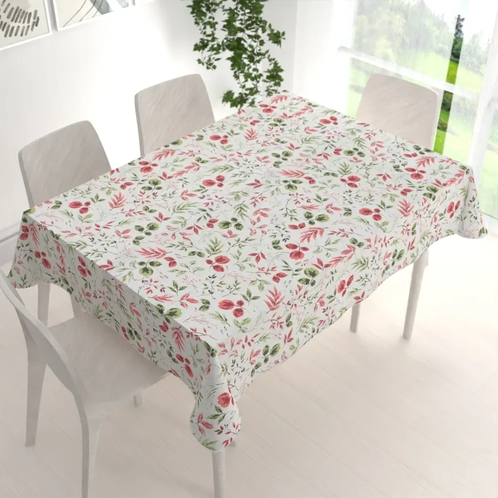 Biante Dekoračný obdĺžnikový obrus Leona LN-138 Červené a zelené lístky 130x180 cm
