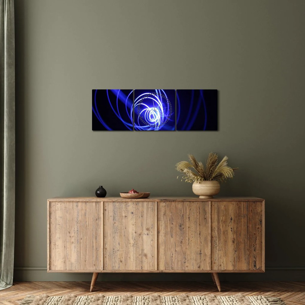 Obraz modrých špirál (s hodinami) (90x30 cm)
