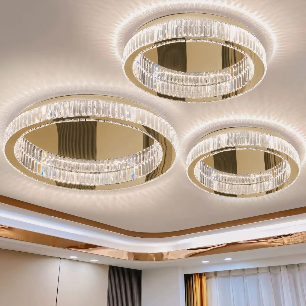 Toolight Toolight, LED stropné krištáľové svietidlo 39cm, 24W, 4000K, 1500lm, APP1719-C 40, zlatá lesklá, OSW-09300