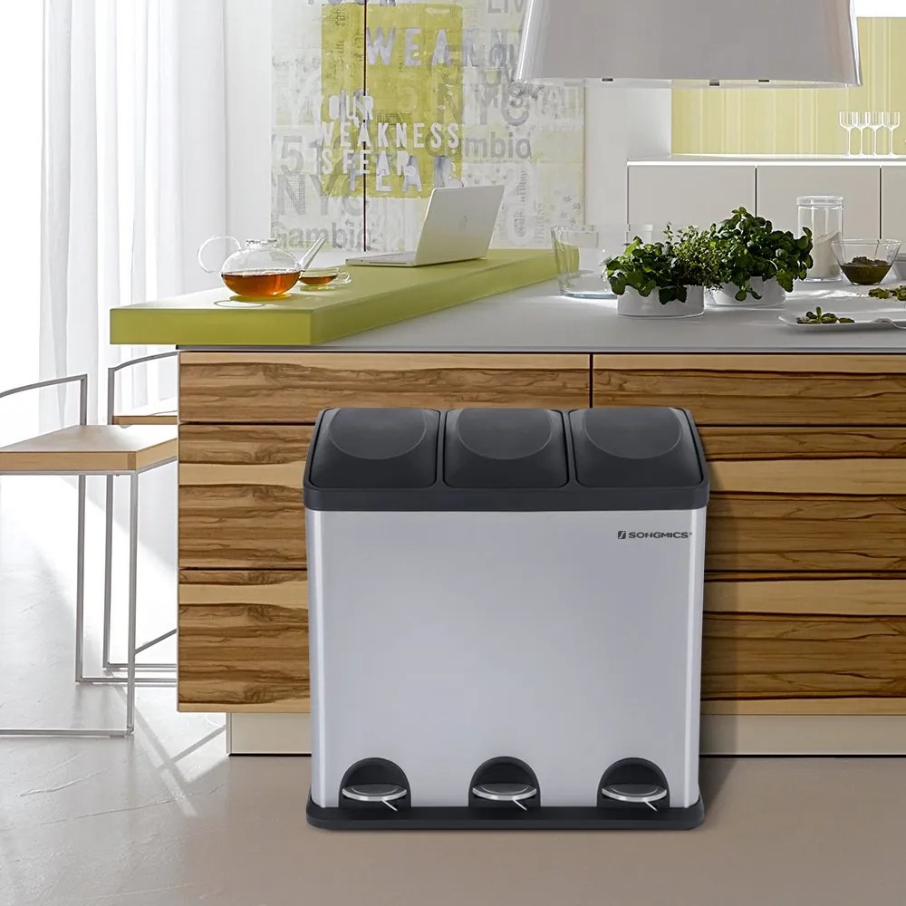 Odpadkový kôš 3 x 18 l strieborno-čierny