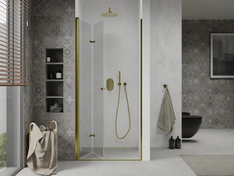Mexen Lima, skladacie sprchové dvere do otvoru 100 x 190 cm, 6mm číre sklo, zlatý profil, 856-100-000-50-00