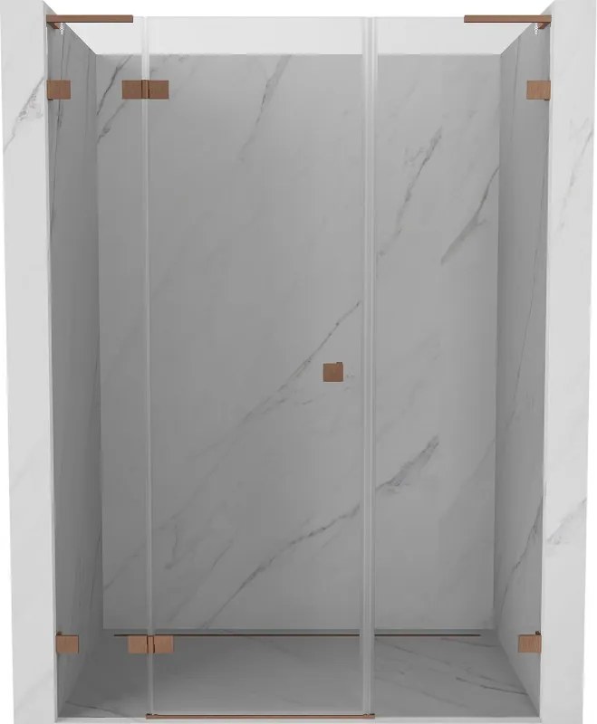 Mexen Lunar L, Otočné ľavé sprchové dvere 155 cm, 8mm číre sklo, medený matný profil, 834SL-155-050-65-00-L