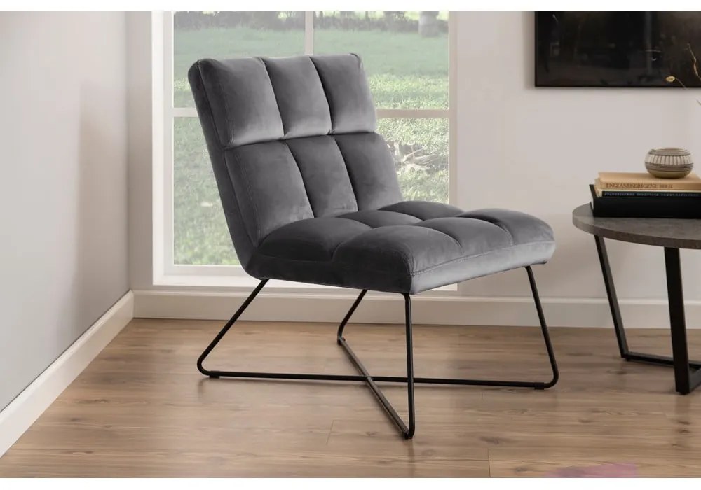 Sivé zamatové kreslo Alba – Actona