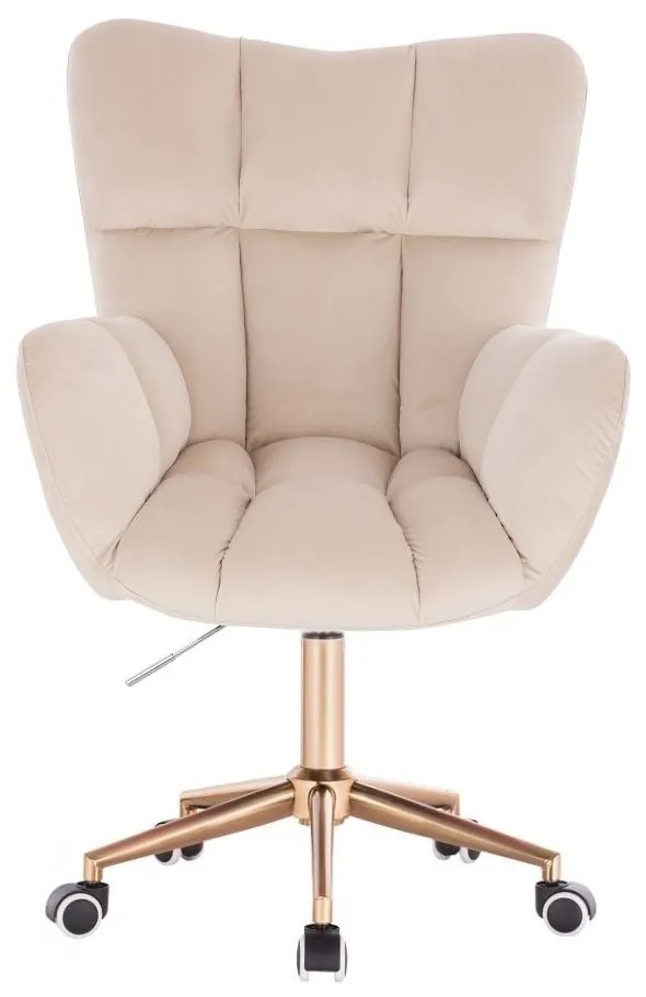 LuxuryForm DESIGN Otočné kreslo AURORA VELUR na zlatej podstave s kolieskami - krémové