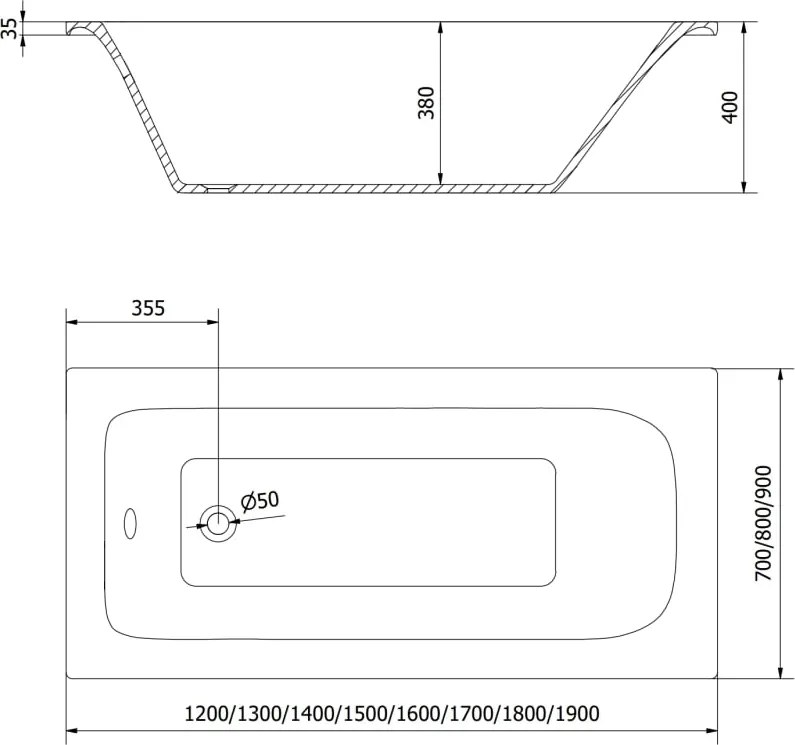 Mexen Vega obdĺžniková vaňa 150 x 70 cm s krytom, biela - 55011507000X