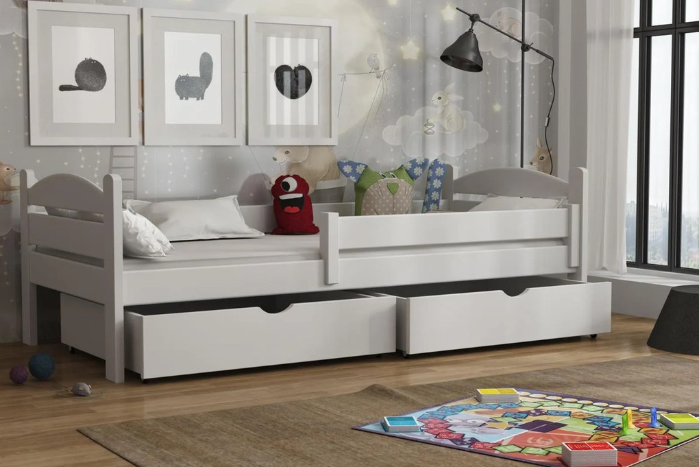 Detská posteľ z masívu borovice ELENA so šuplíkmi - 200x90 cm - BIELA