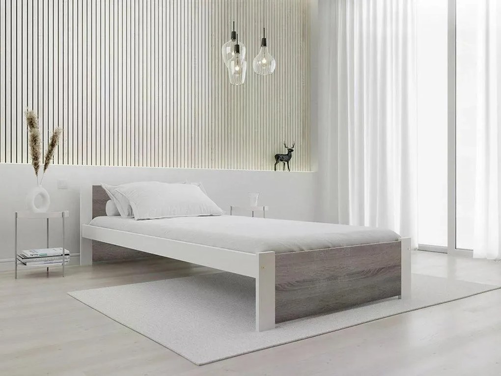 Posteľ IKAROS 80 x 200 cm, biela/dub lanýž Rošt: S latkovým roštom, Matrac: Matrac COCO MAXI 20 cm