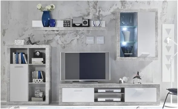 Sconto Obývacia stena SHARK betón/biela