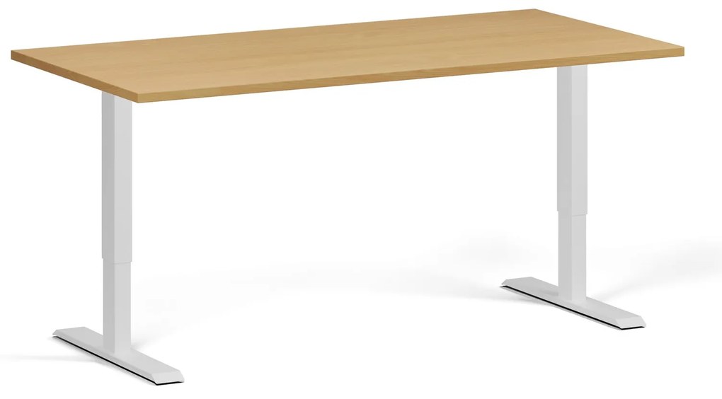 Výškovo nastaviteľný stôl, 160x80 cm, 2 motory, biela podnož, buk