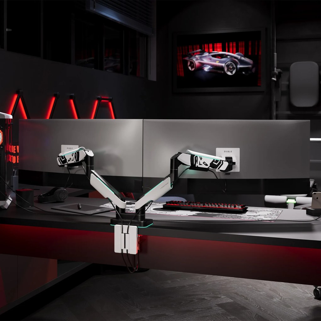Dvojité rameno na monitory 35 palcov, bielo-čierne X-Arm Dual RGB