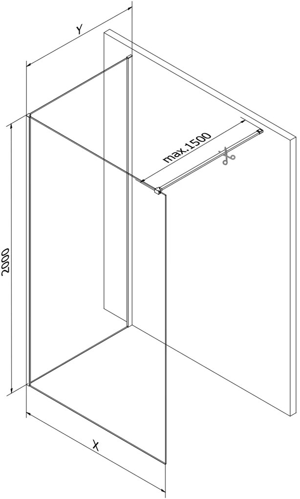 Mexen Kioto, 2-stenová sprchová zástena Walk-In 130 x 70 cm, 8mm číre sklo, grafitový profil, 800-130-212-95-00-070