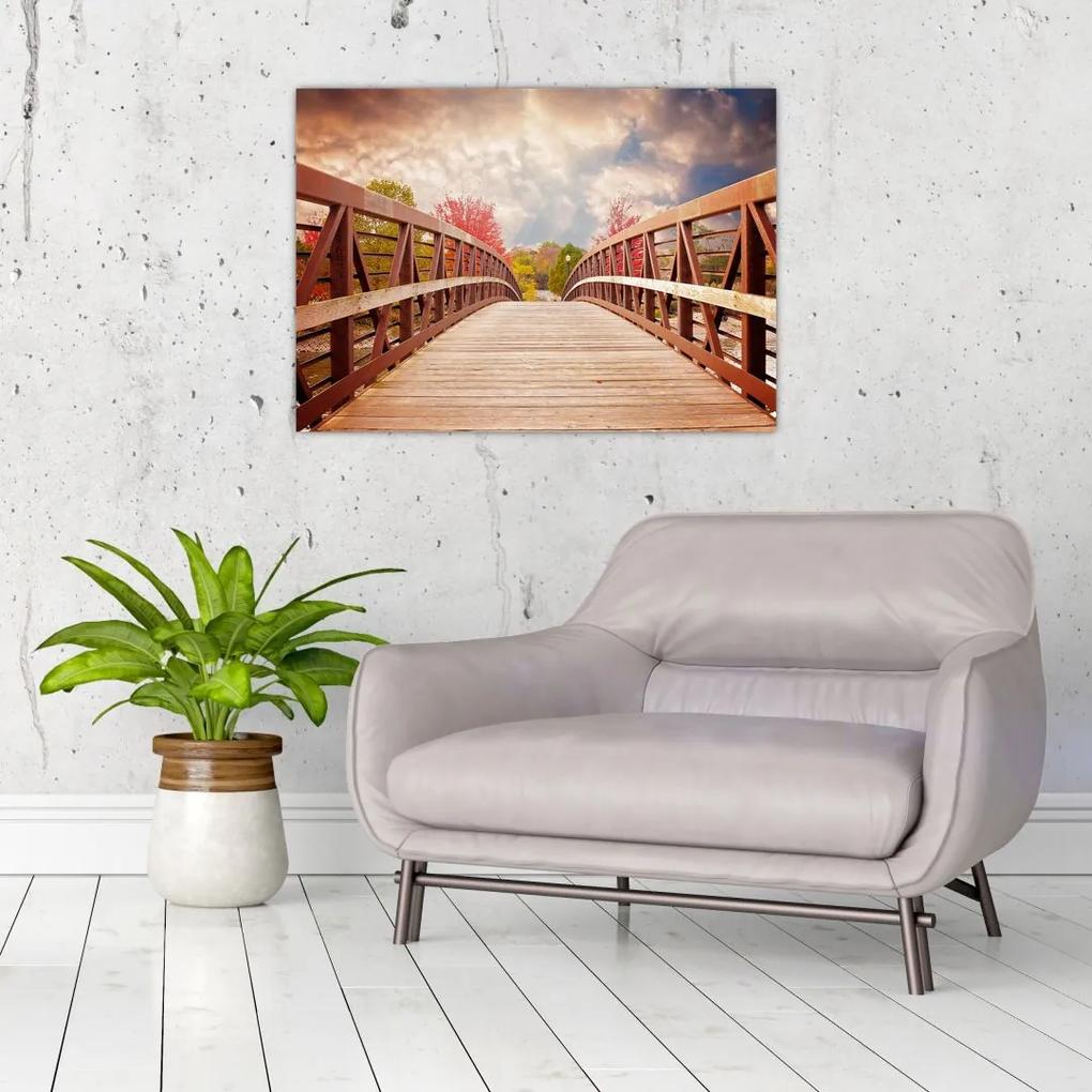 Sklenený obraz - drevený most (70x50 cm)