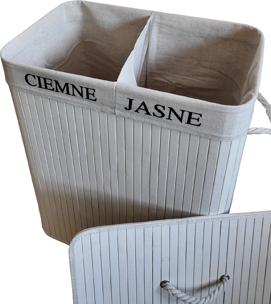 TRENDIE Bambusový kôš na prádlo 100l biely + DARČEK