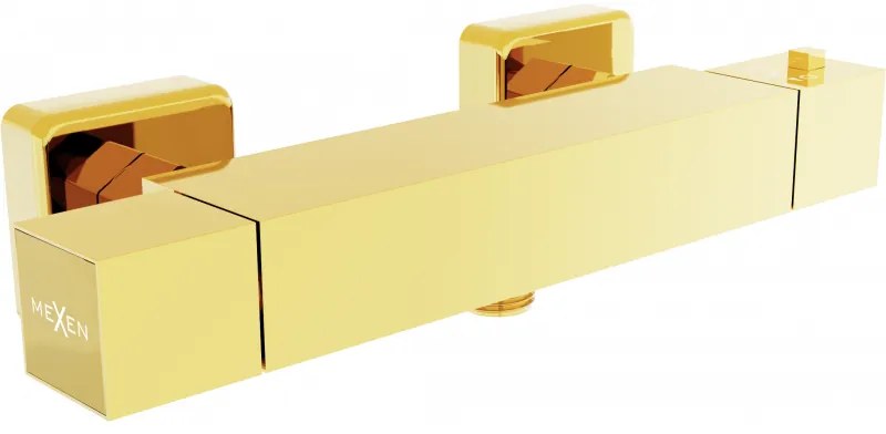 Mexen Cube, termostatická sprchová batéria so spodným 1/2" pripojením sprchy, zlatá lesklá, 77200-50