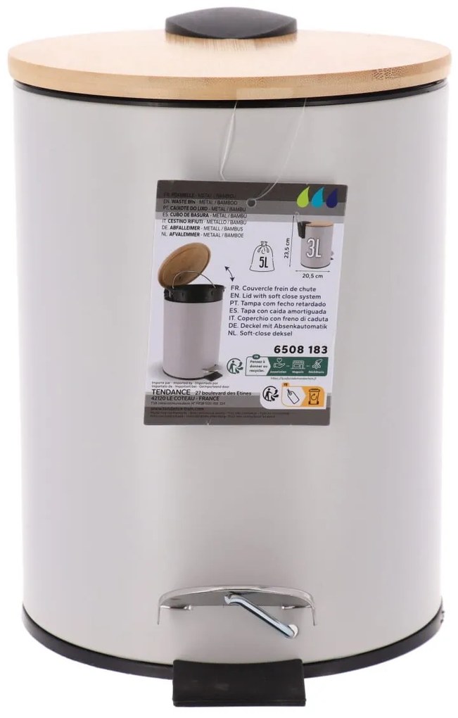 TENDANCE Odpadkový kôš Timeless, sivá/s drevenými prvkami, 2,5 l