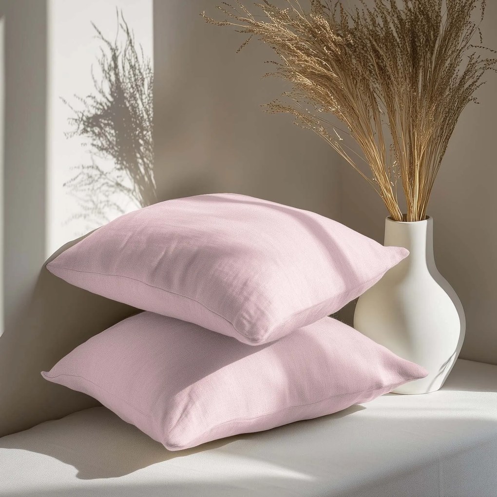 Goldea obliečka na vankúš z ľanovej zmesi - púdrovo ružová 50 x 50 cm