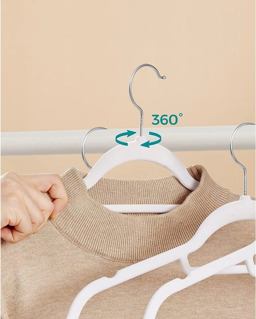 Protišmykové zamatové vešiaky 50 ks, biele