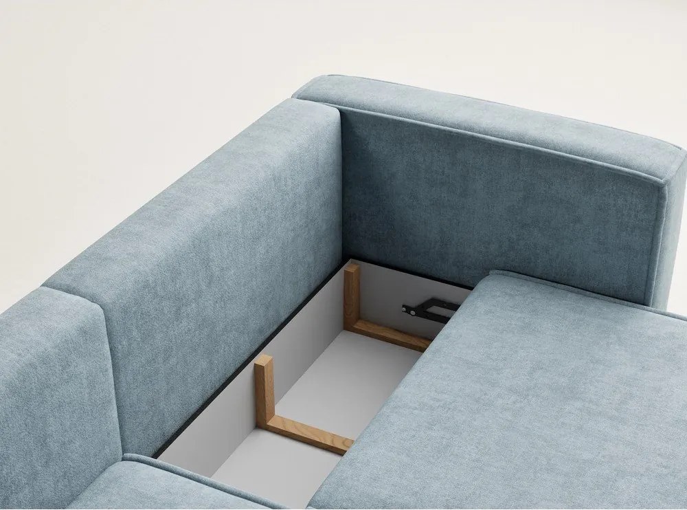 Svetlomodrá ženilková rozkladacia/s úložným priestorom rohová pohovka (ľavý roh/s leňoškou) Velto – Maison de Rêve