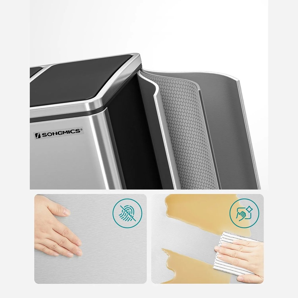 Kôš na separovanie odpadu SORT 54l (3x18 l), strieborná SongmicsHome