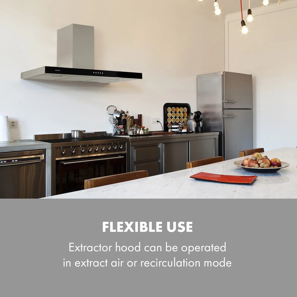 Klarstein Darya, digestor, 90 cm, 310 m³/h, nehrdzavejúca oceľ, strieborný