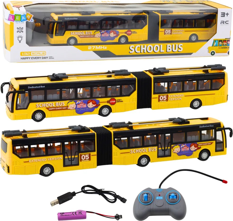 LEAN Toys Školský kĺbový autobus trolejbus RC 1:32 žltý