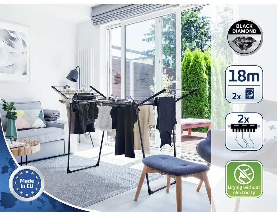 Leifhfeit Sušiak na bielizeň Pegasus 180 Solid Black 81589